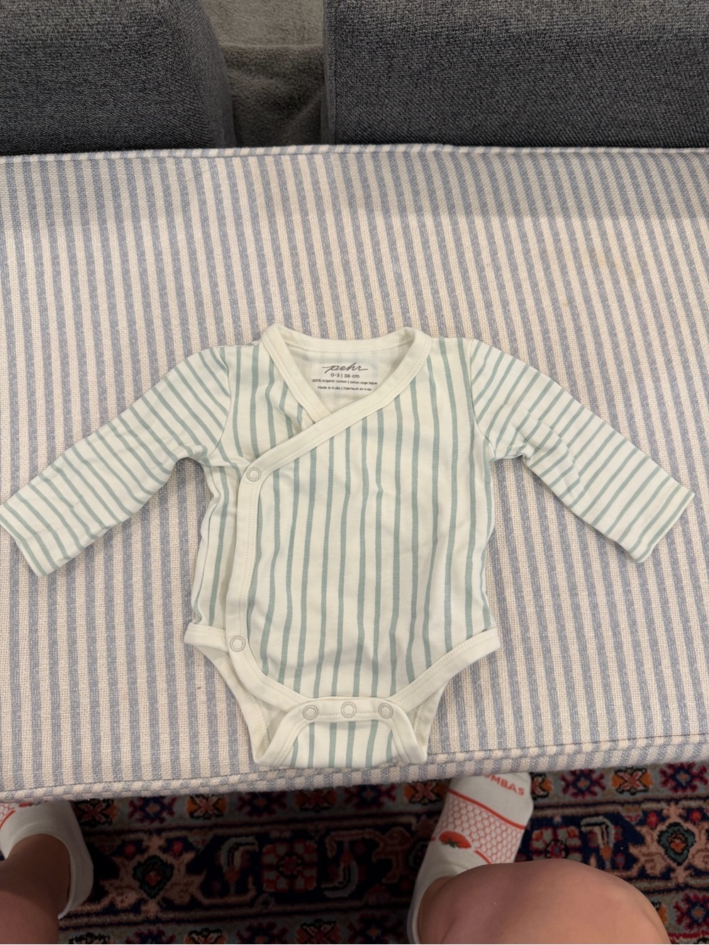 Pehr, Long Sleeves Kimono One-Piece, Stripes Away Sea, Size 0-3m
